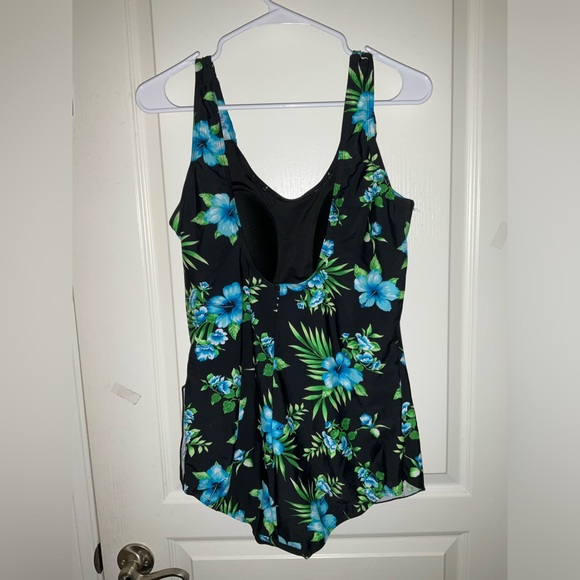 A.C.T swimsuit tropical blue floral print swim dress - Picture 3 of 6